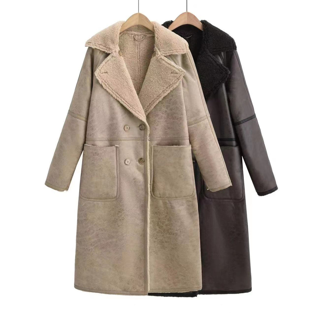 Women’s Winter Belted Double-Breasted Trench Coat – Mid-Length Lapel Windbreaker
