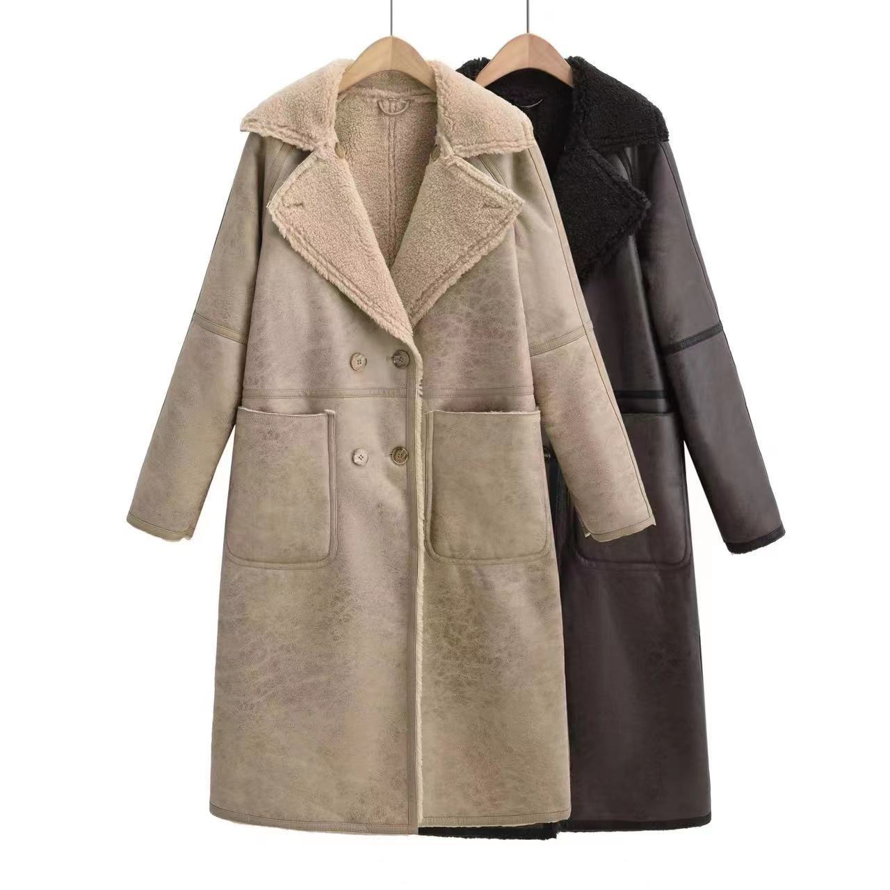 Women’s Winter Belted Double-Breasted Trench Coat – Mid-Length Lapel Windbreaker