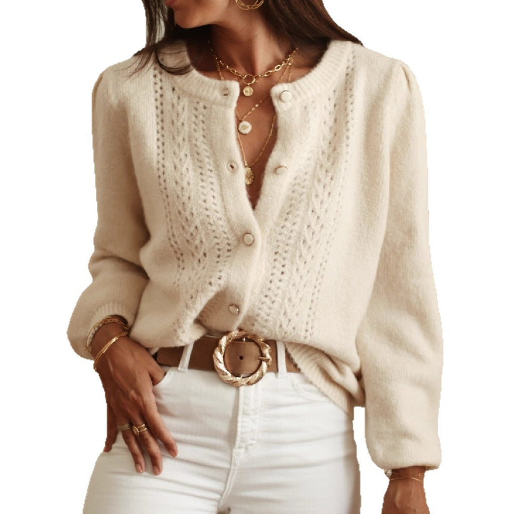 Women’s Knitted Lace Trim Single Breasted Cardigan