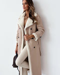 Women’s Winter Belted Double-Breasted Trench Coat – Mid-Length Lapel Windbreaker
