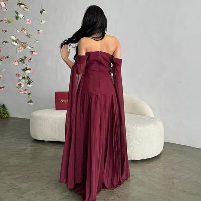 Women’s One-Shoulder Pleated Blouse & Skirt Set