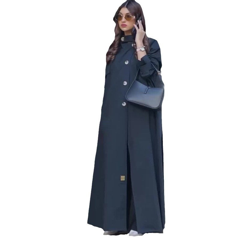 Women's British Retro Motorcycle Jacket - Autumn Winter Medium Long