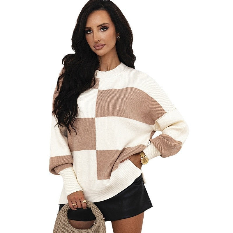 Women’s Checkerboard Color Block Knit Sweater