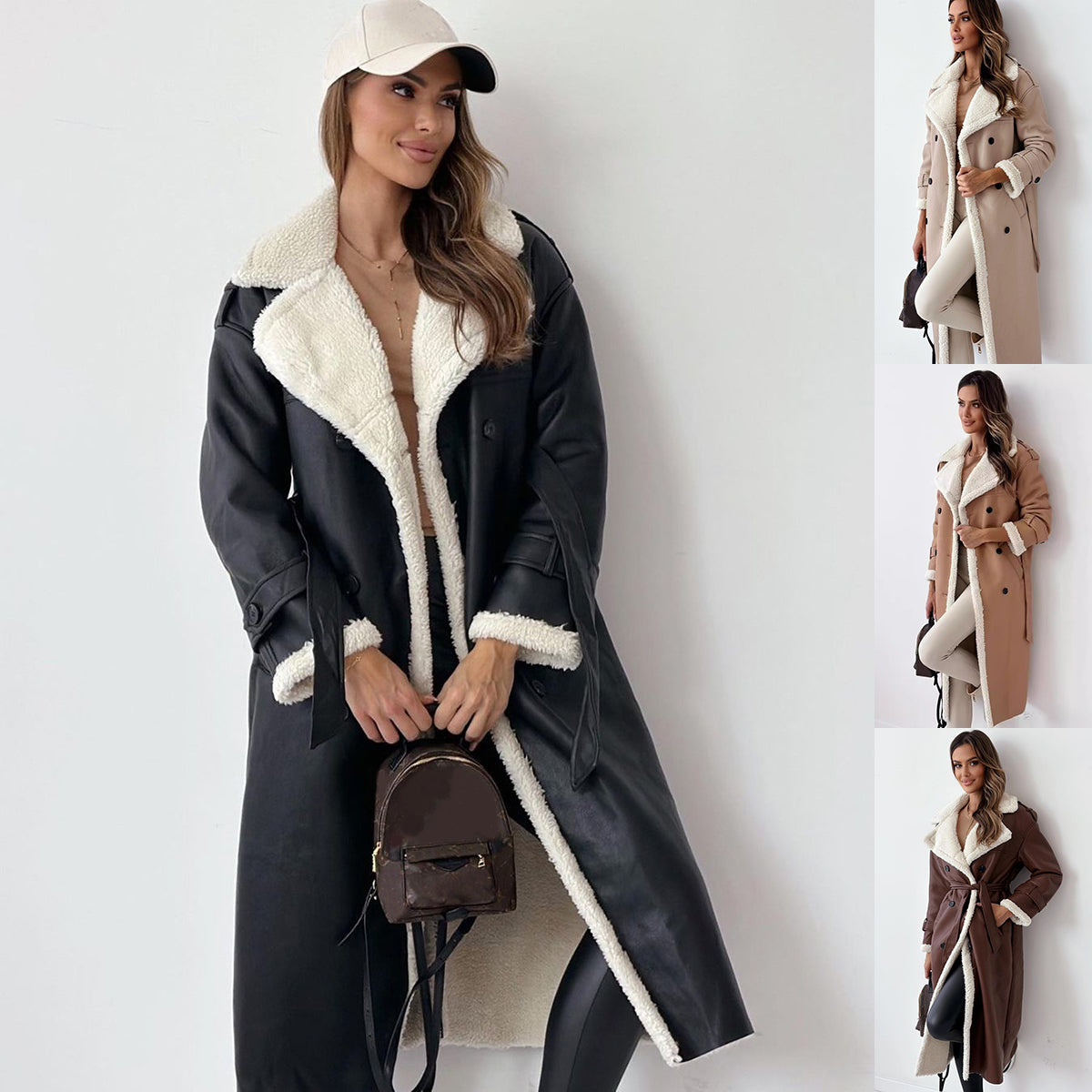 Women’s Winter Belted Double-Breasted Trench Coat – Mid-Length Lapel Windbreaker