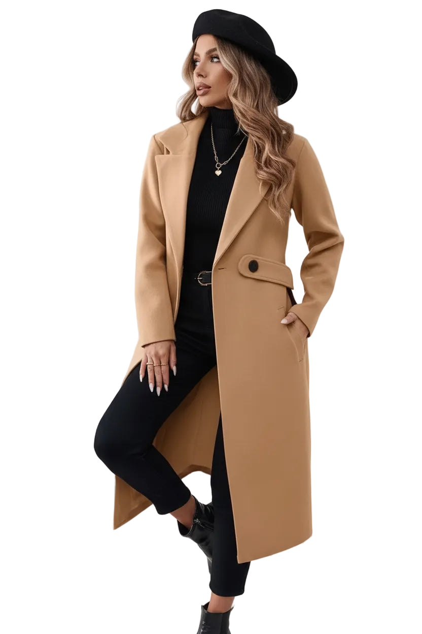 Women’s Minimal Tweed Coat – Mid-Length Belted Autumn/Winter Jacket