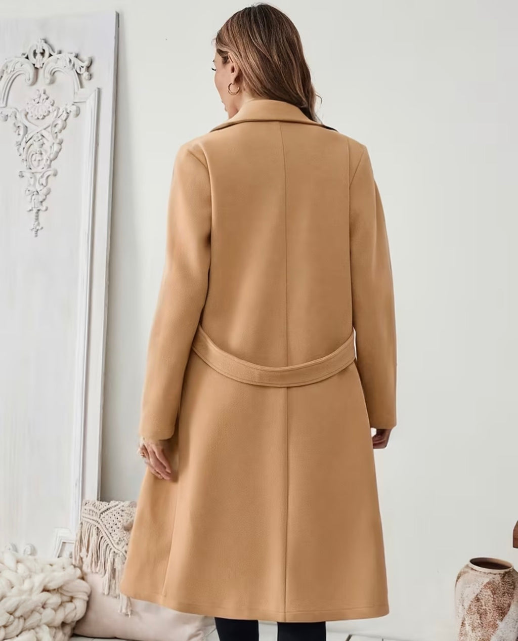 Women’s Minimal Tweed Coat – Mid-Length Belted Autumn/Winter Jacket