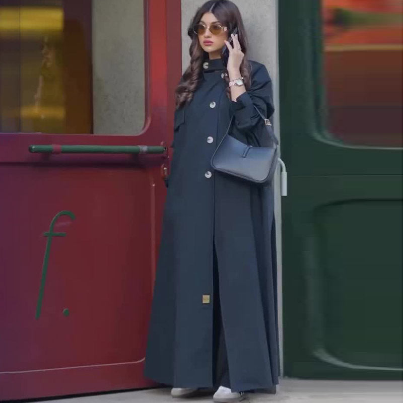 Women's British Retro Motorcycle Jacket - Autumn Winter Medium Long