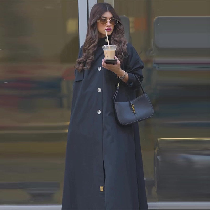 Women's British Retro Motorcycle Jacket - Autumn Winter Medium Long