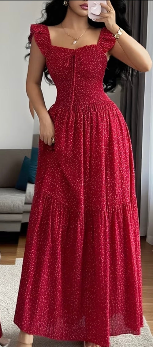 Rosé Belle Ruffle Maxi Dress – Elegant Floral Summer Dress