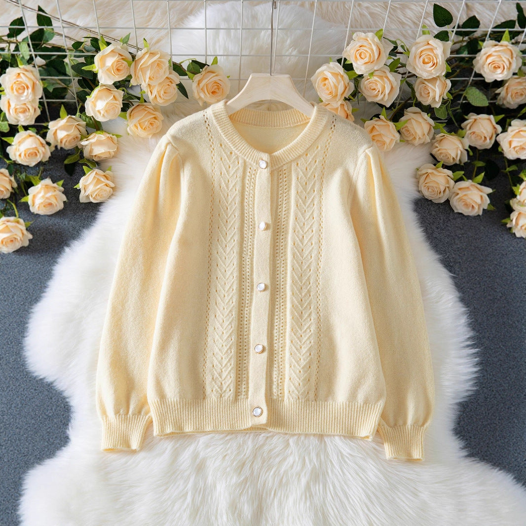 Women’s Knitted Lace Trim Single Breasted Cardigan