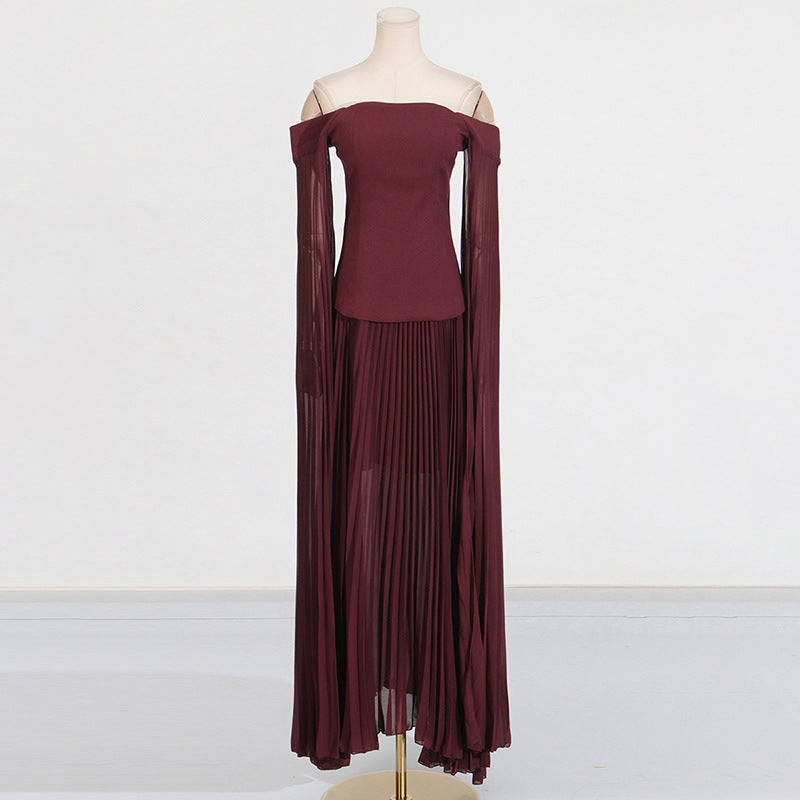 Women’s One-Shoulder Pleated Blouse & Skirt Set
