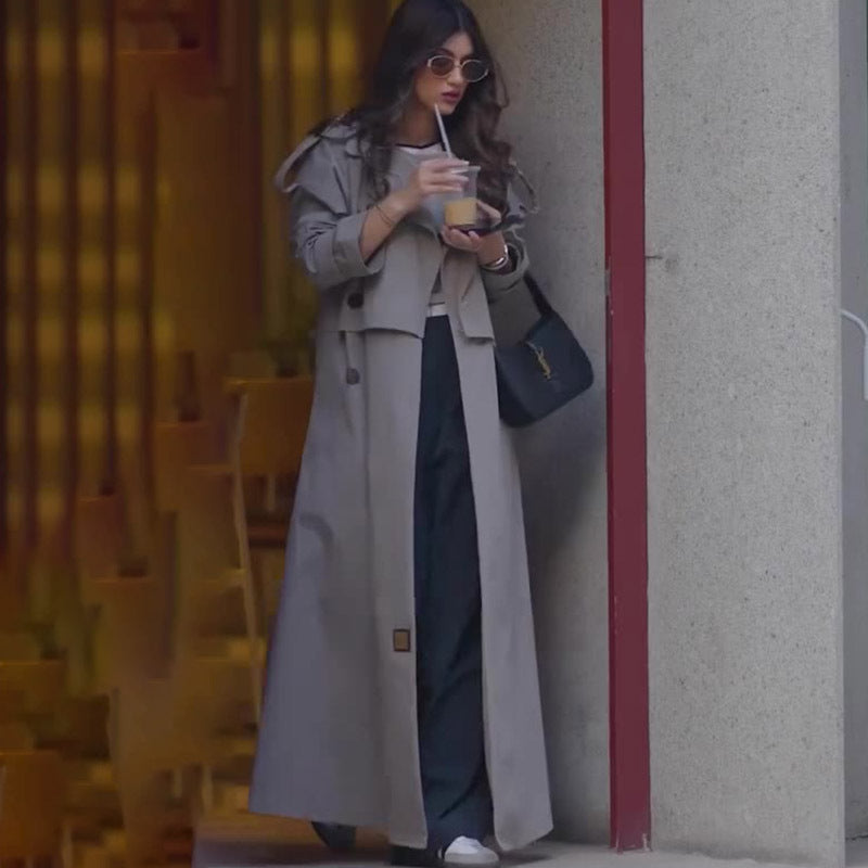 Women's British Retro Motorcycle Jacket - Autumn Winter Medium Long