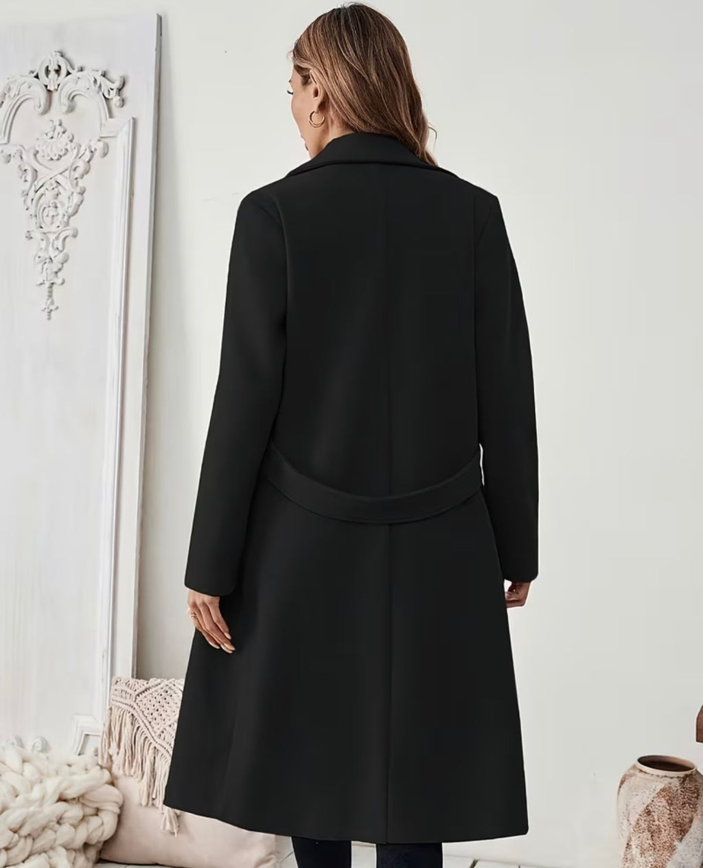 Women’s Minimal Tweed Coat – Mid-Length Belted Autumn/Winter Jacket