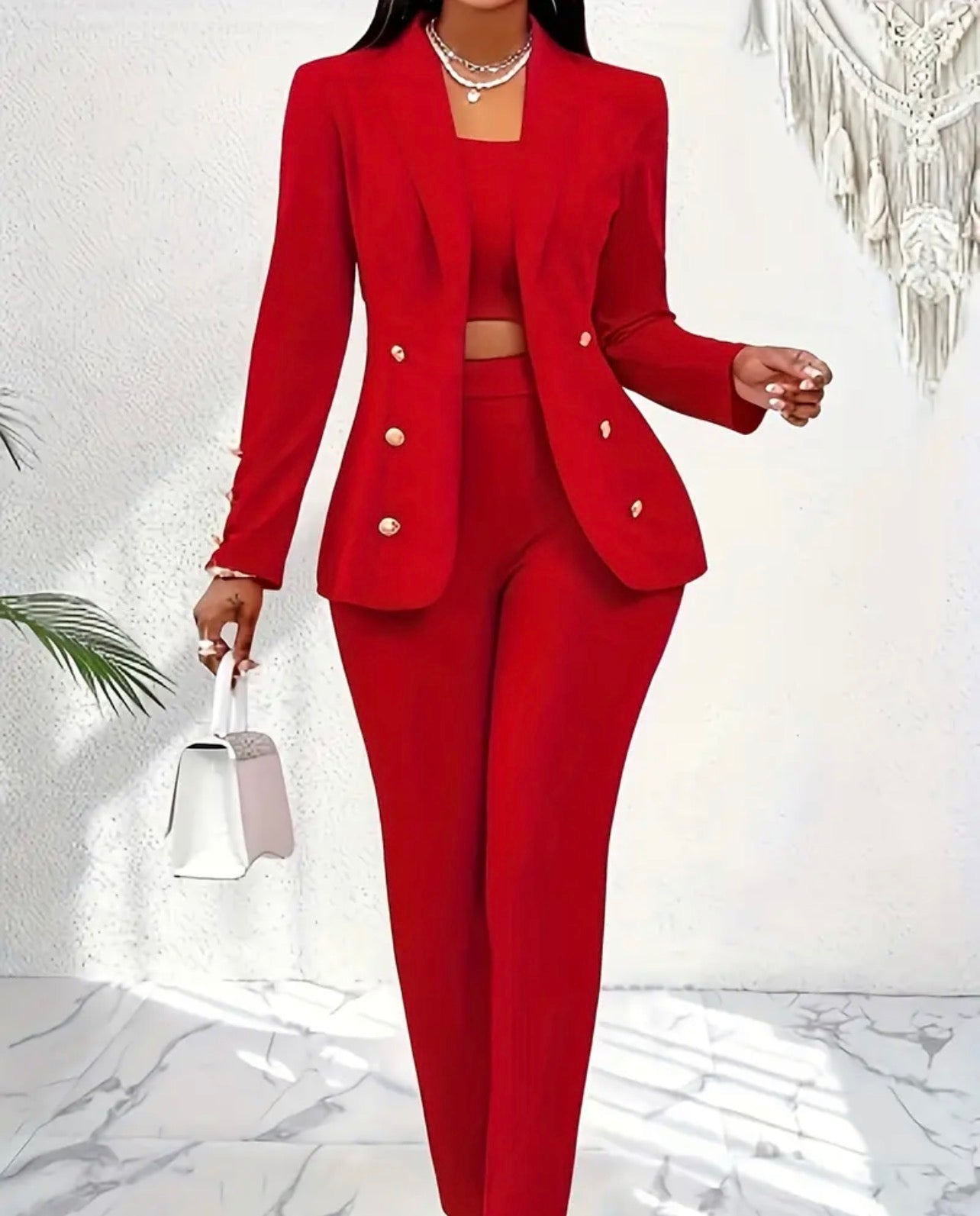 Women’s Elegant Beige 3-Piece Suit Set