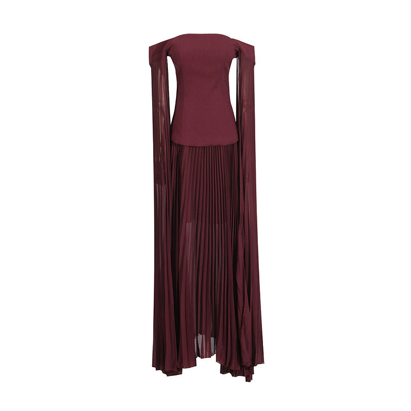 Women’s One-Shoulder Pleated Blouse & Skirt Set