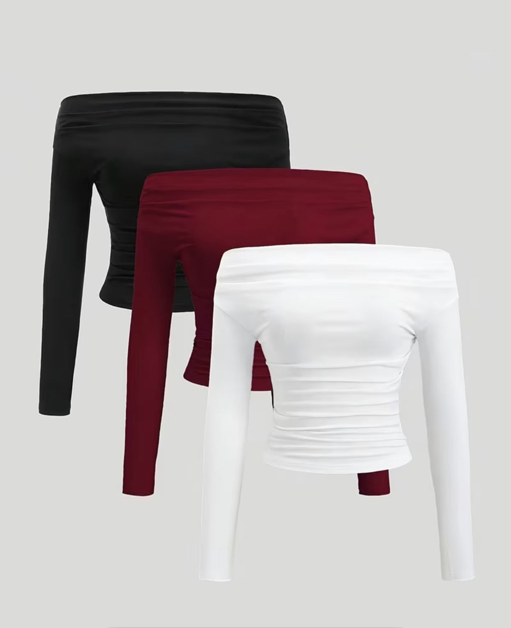 Women's Off-Shoulder Fitted Crop Top 3-Piece Set