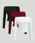 Women's Off-Shoulder Fitted Crop Top 3-Piece Set