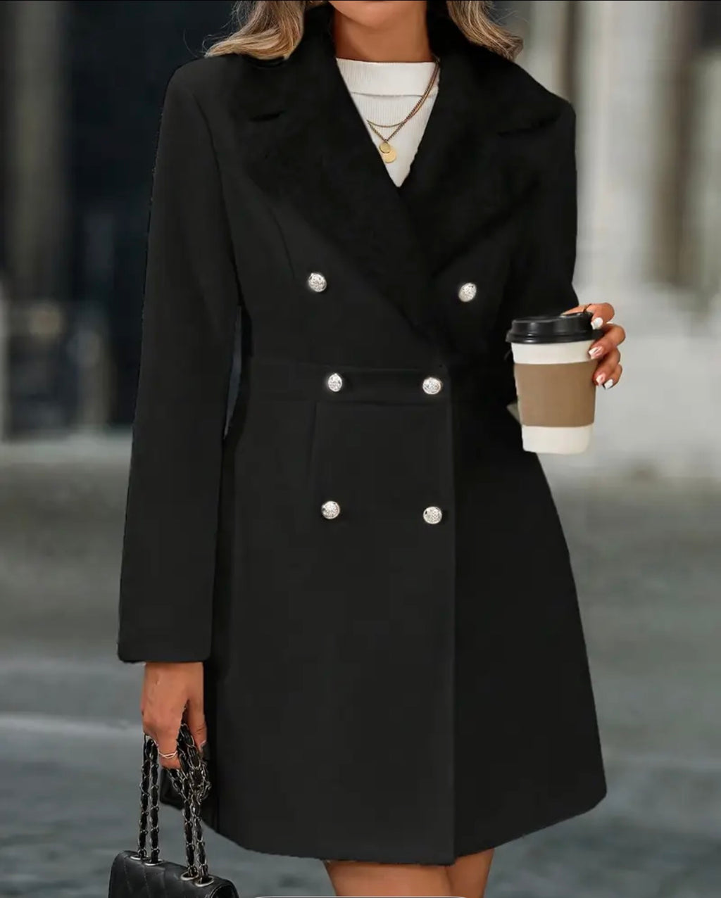 Machine-Washable Long Black Winter Coat for Women — Office, Casual & Formal Wear