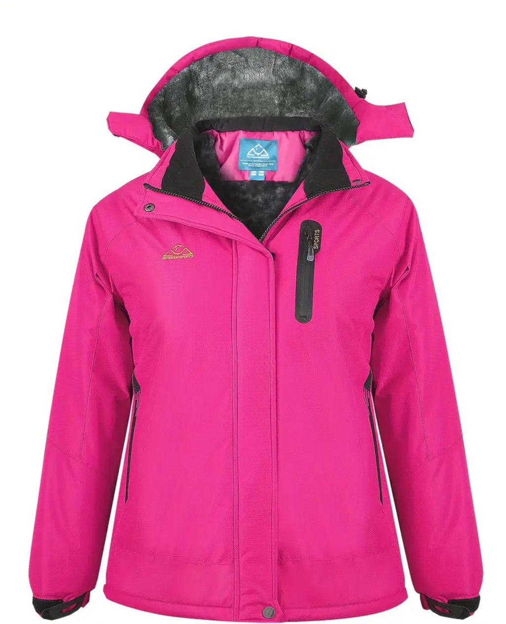Women's Light Blue Padded Ski Jacket - Detachable Hood & Fleece Lining