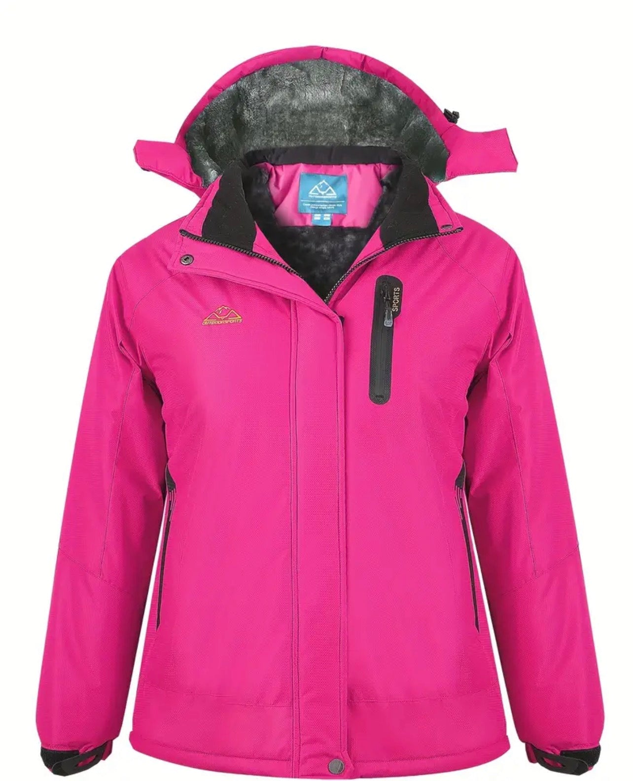 Women's Light Blue Padded Ski Jacket - Detachable Hood & Fleece Lining
