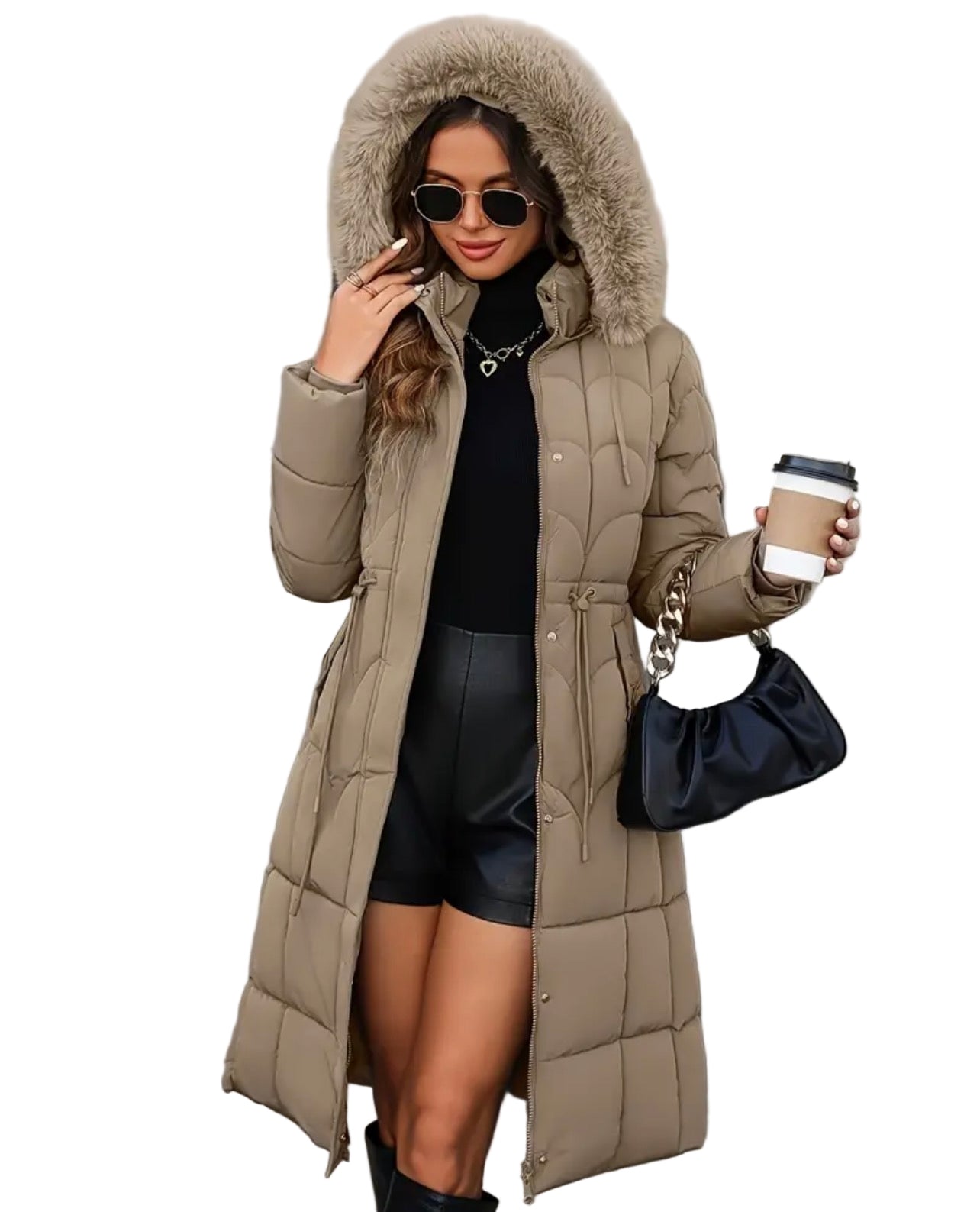 Women's Full-Length Zip-Up Hooded Winter Coat