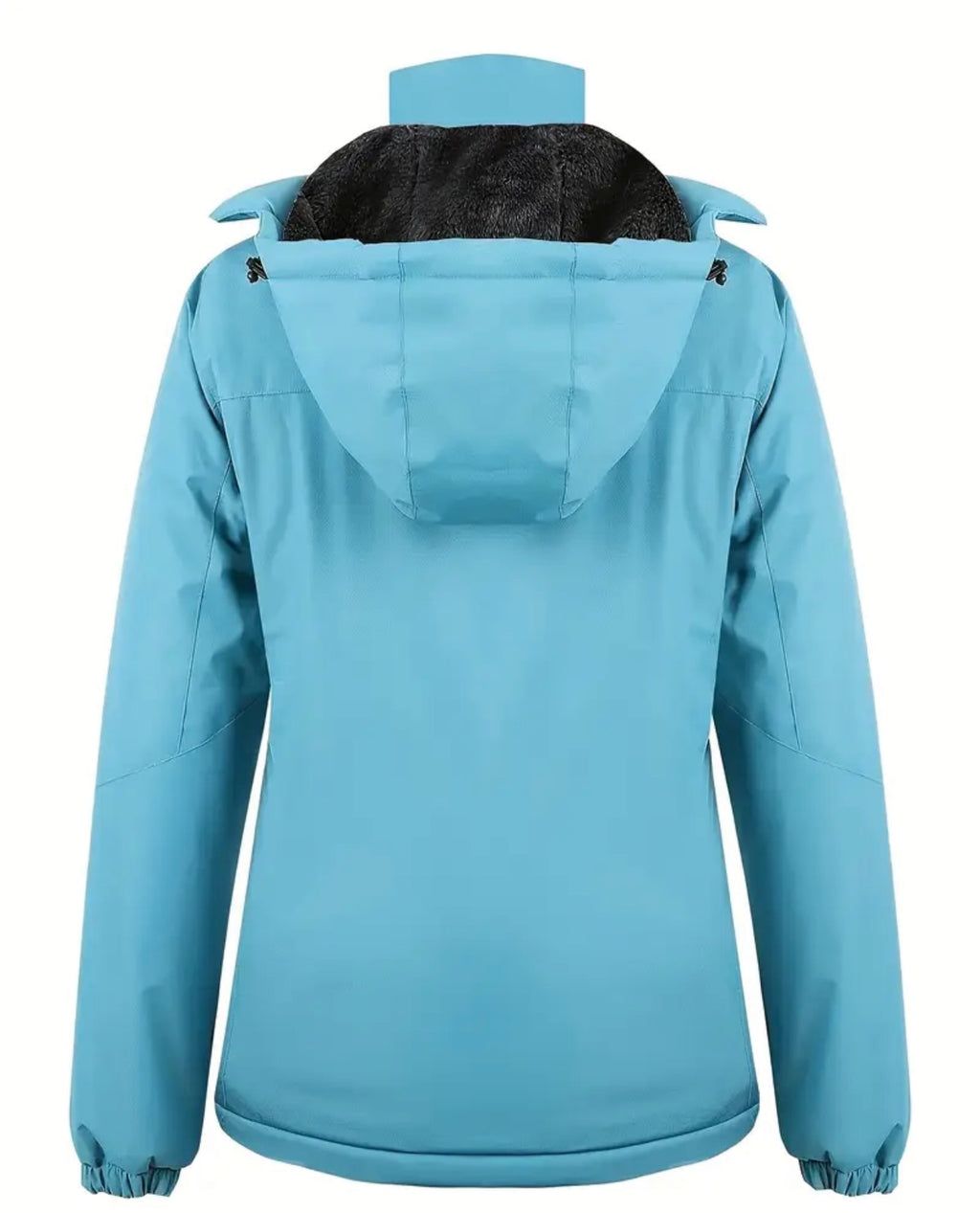 Women's Light Blue Padded Ski Jacket - Detachable Hood & Fleece Lining