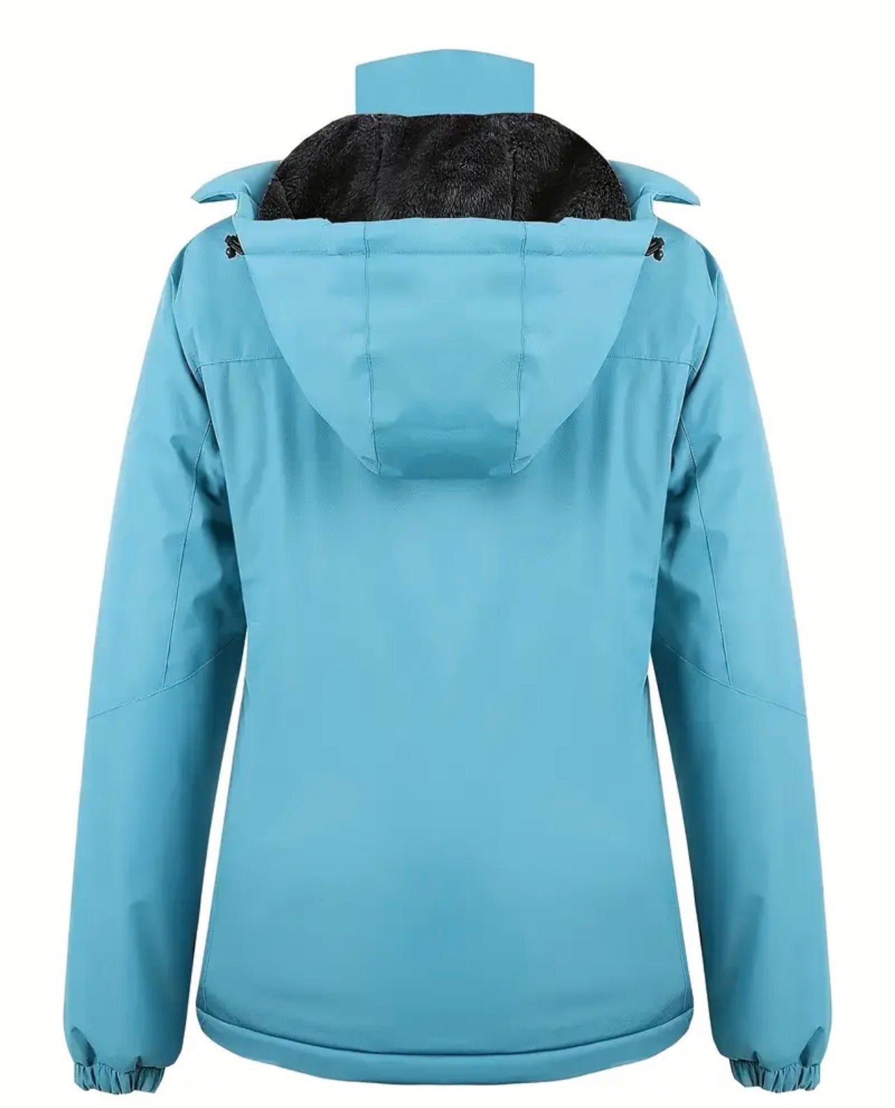 Women's Light Blue Padded Ski Jacket - Detachable Hood & Fleece Lining