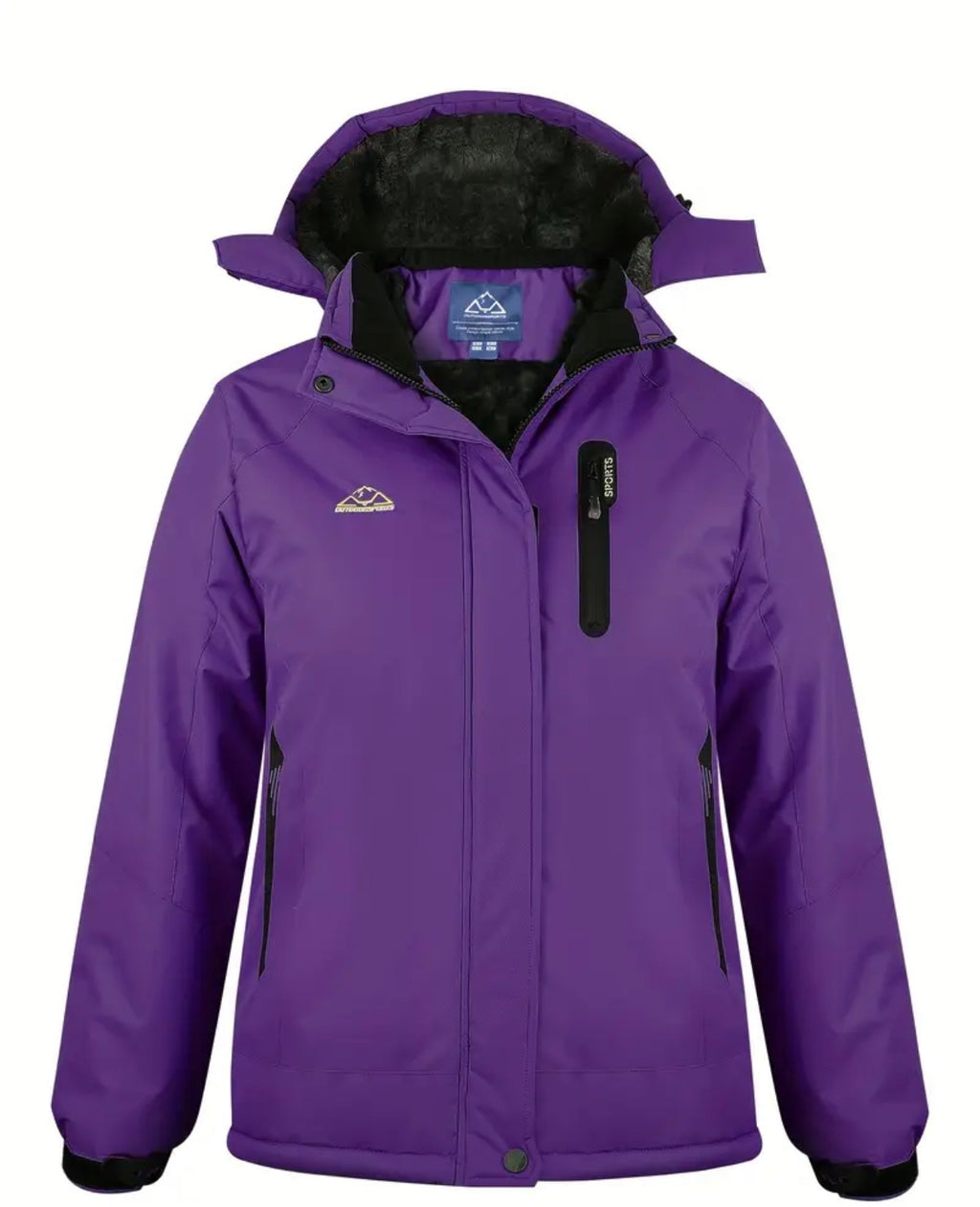 Women's Light Blue Padded Ski Jacket - Detachable Hood & Fleece Lining