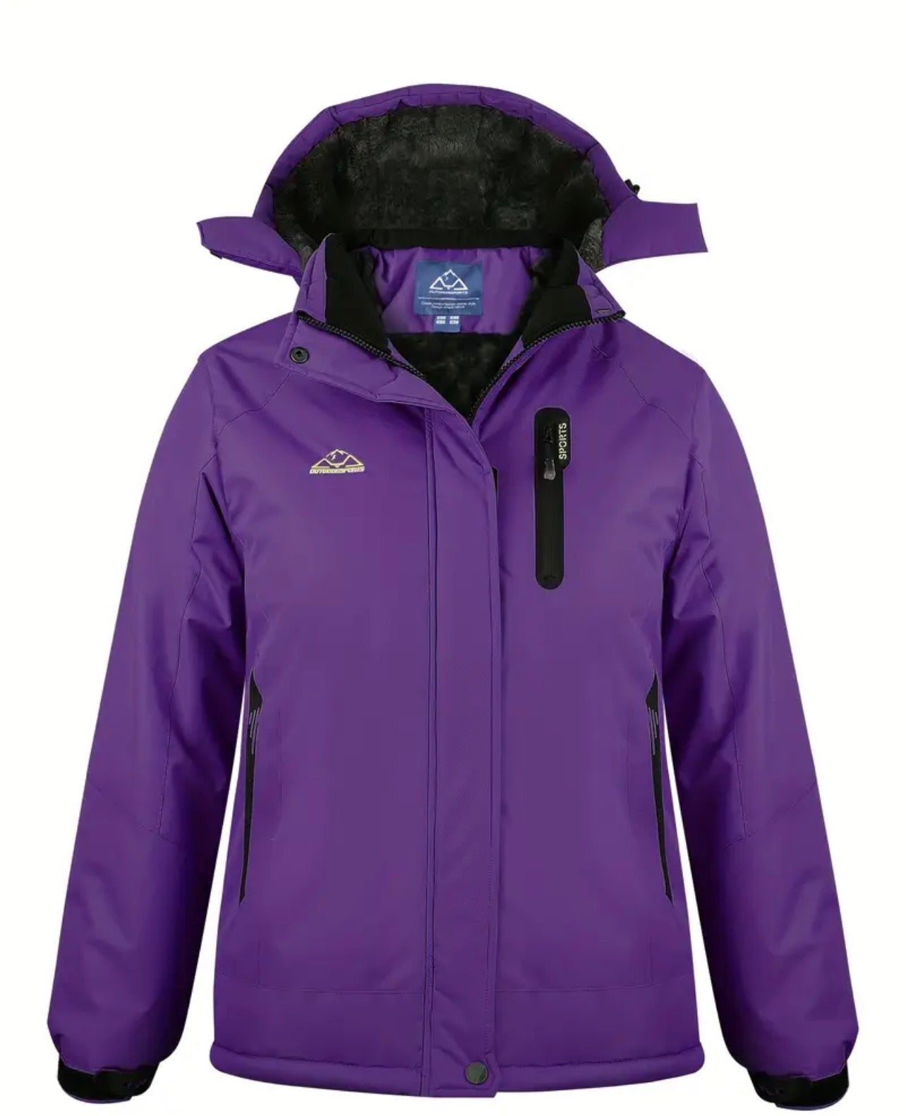 Women's Light Blue Padded Ski Jacket - Detachable Hood & Fleece Lining
