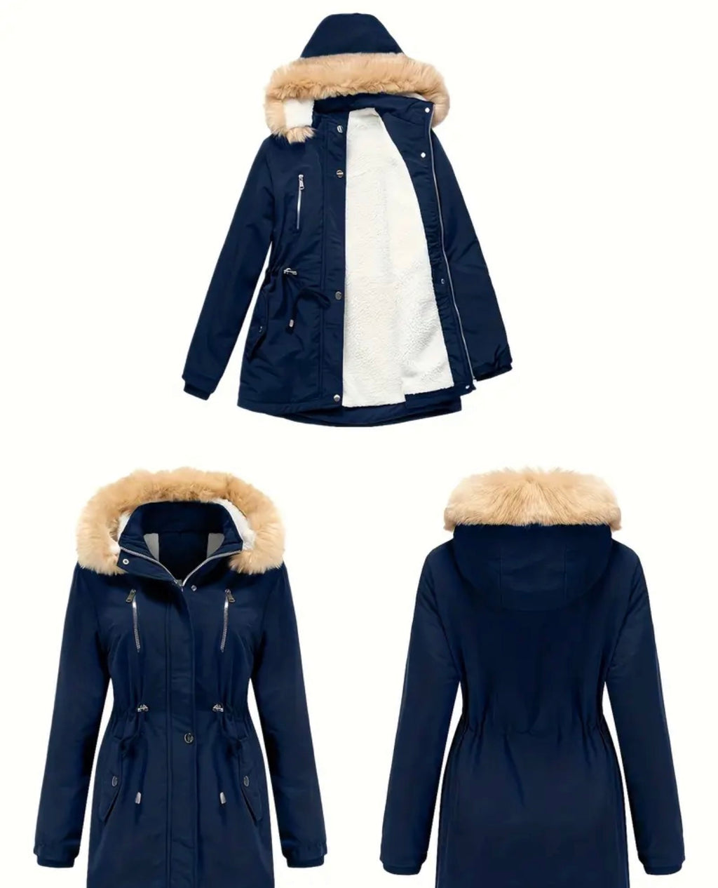 Thick Warm Casual Winter Coat with Ribbed Cuffs for Multiple Occasions