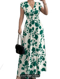 Women’s Elegant Pink Floral V-Neck Maxi Dress