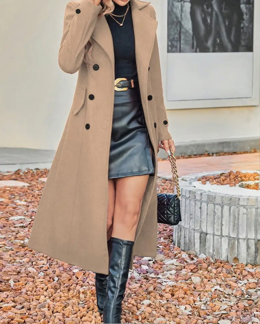 Women's Elegant Button Front Winter Coat - Long Sleeve