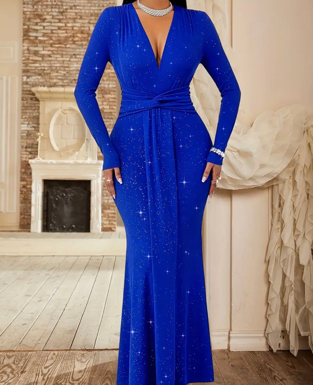 Women's Lace-Up Long Sleeve Bodycon Evening Dress