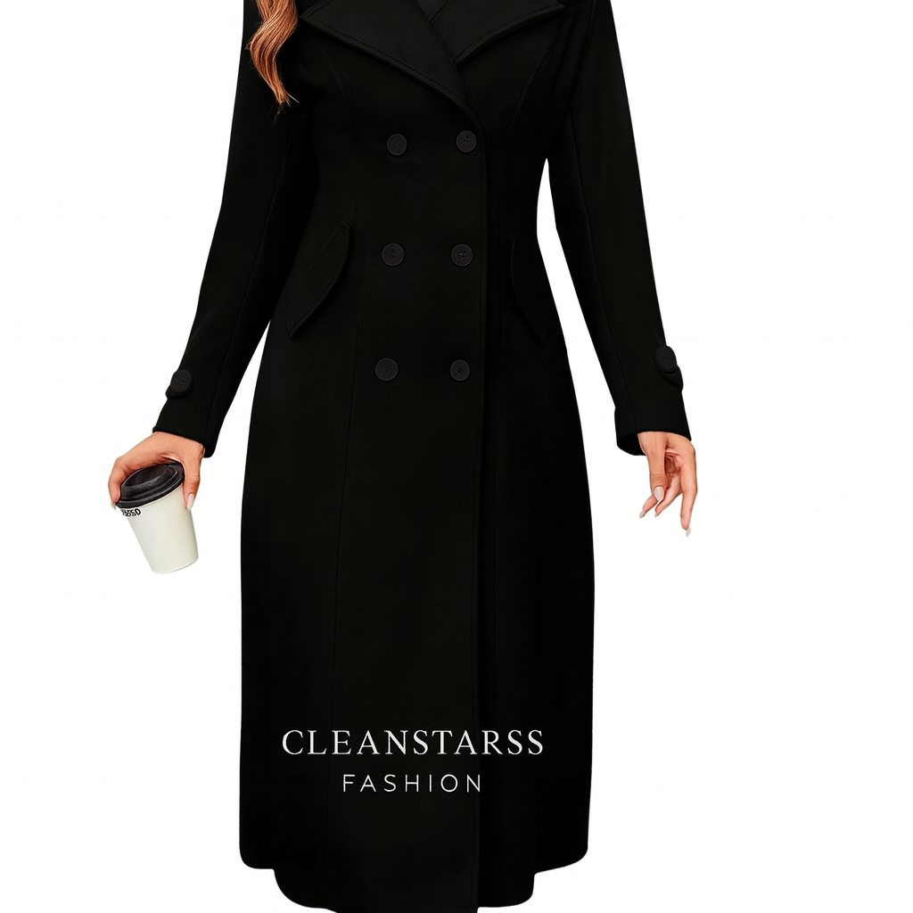 Women's Elegant Button Front Winter Coat - Long Sleeve