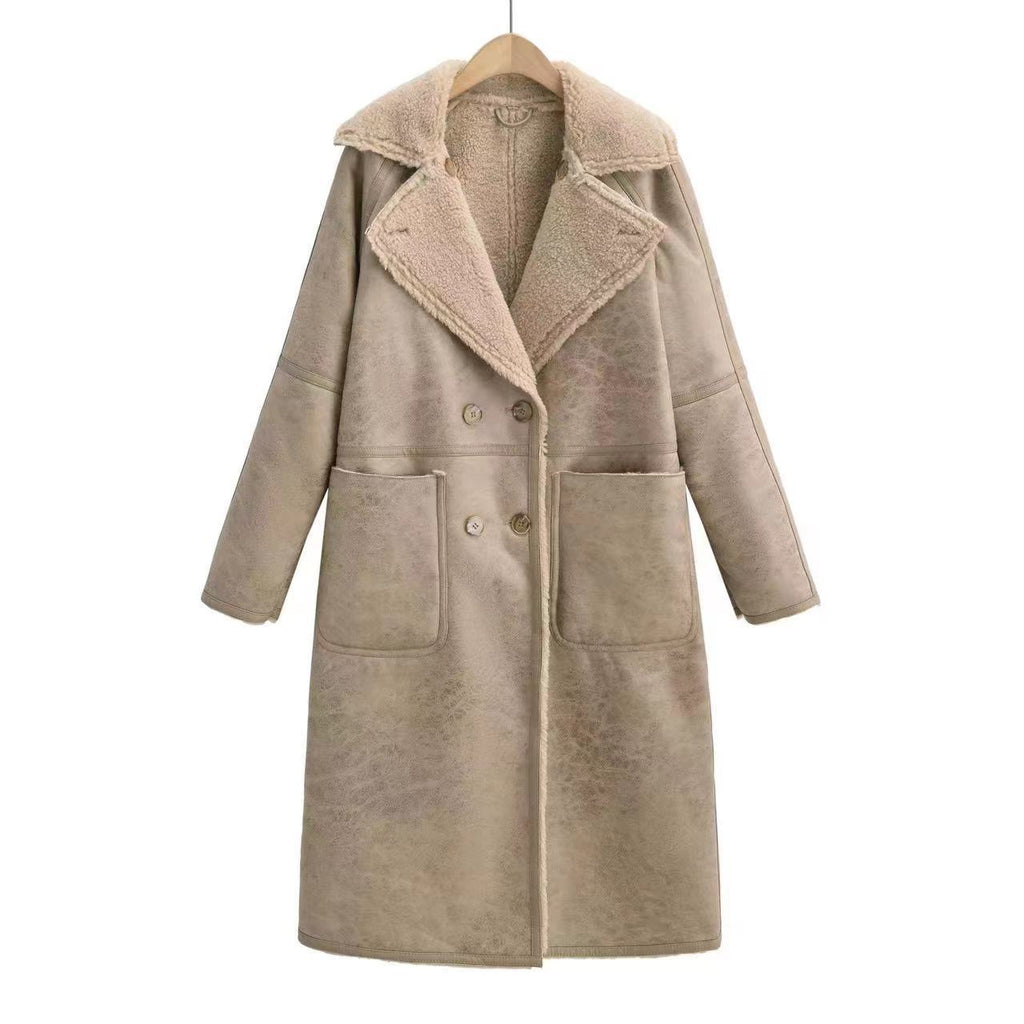 Women’s Winter Belted Double-Breasted Trench Coat – Mid-Length Lapel Windbreaker