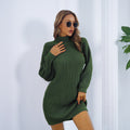 Chic Buttoned Turtleneck Knit Dress – Long Sleeve