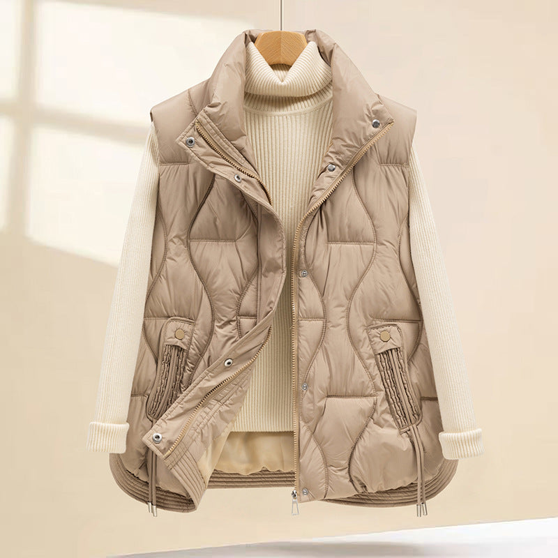 Women's Winter Cotton Quilted Vest - Short Padded Jacket