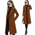 Women's Mid-Length Minimalist Woolen Coat - Long Sleeve